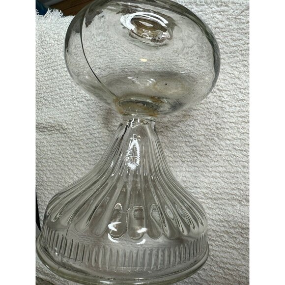 Antique Oil Kerosene Victorian Clear Glass Lamp Base only Ribbed Read - Picture 7 of 8